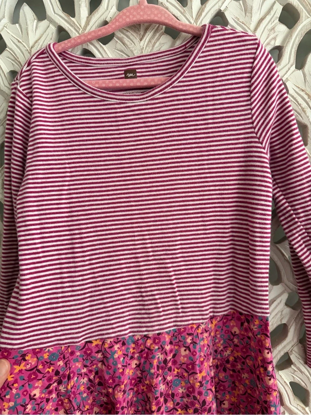 Tea Collection Girls Long Sleeve Striped and Floral Dress Size 6